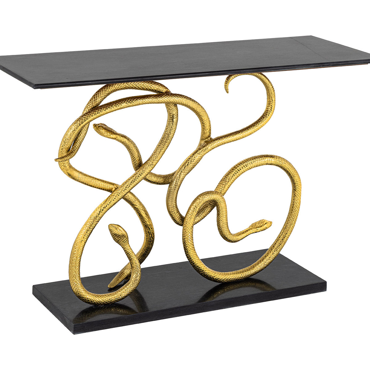 Console WILDLIFE SNAKE 115cm golden frame w/ black marble base and top ...