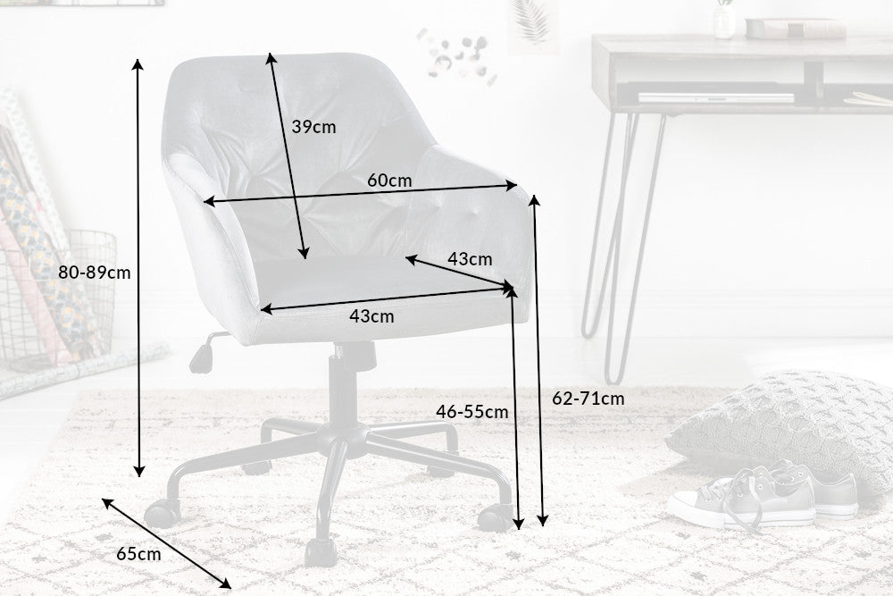 Office chair THE DUTCH COMFORT 46-55cm with armrests velvet grey