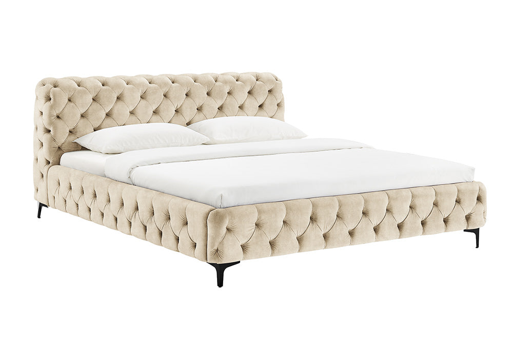 Postel MODERN BAROCK 180x200cm sametová šampaňská v chesterfield stylu