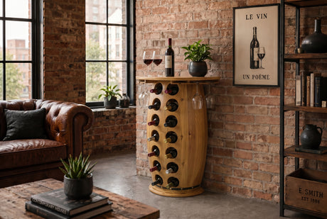Wine shelf half BODEGA 85cm for 14 bottles and 6 glasses pine wood