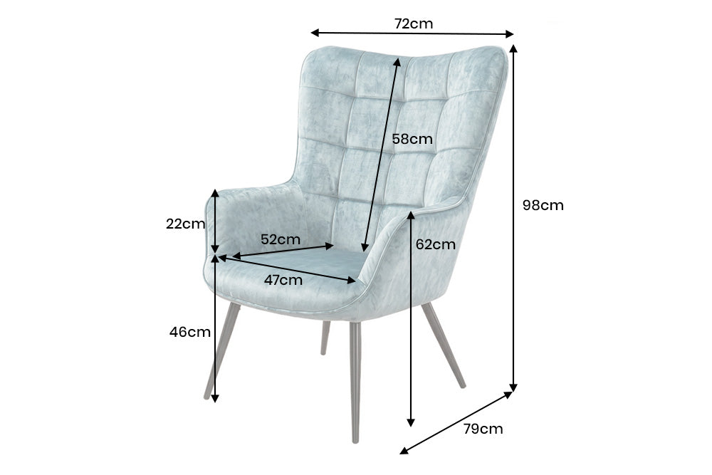 Armchair SCANDINAVIA stitched backrest velvet petrol w/ black metal legs