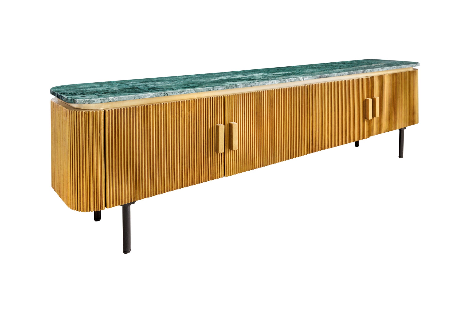 TV stolek VENEZIANO 160cm – mosazný/zelený mramor