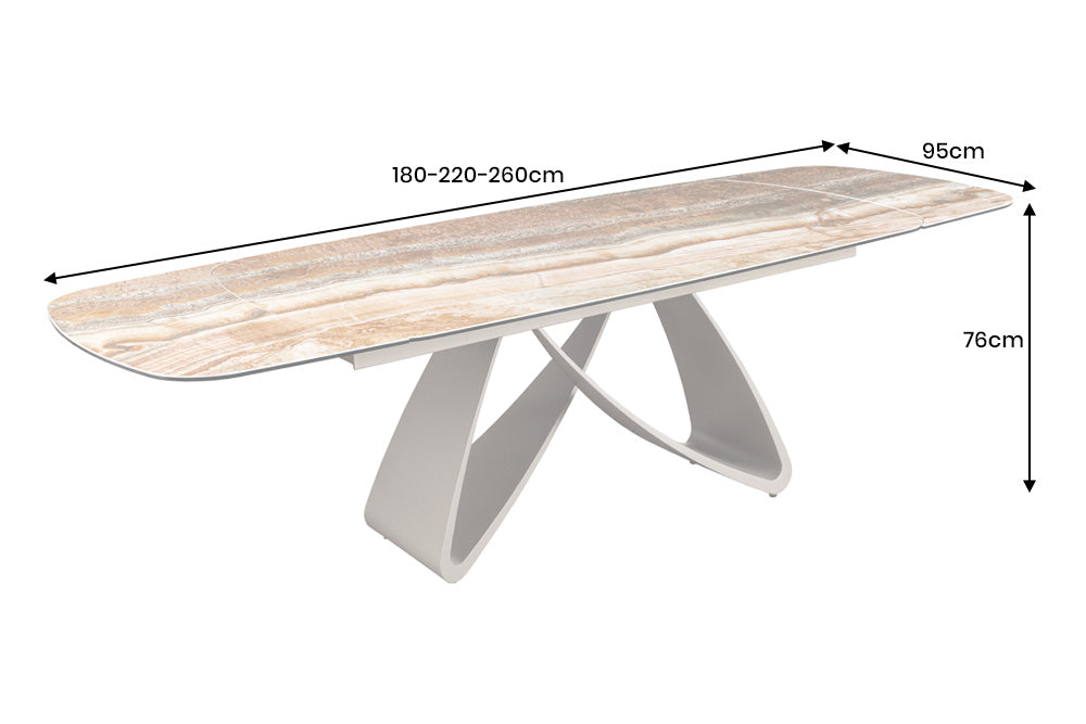 Dining table INFINITY 180-220-260cm boat-shaped extendable spanish onyx ceramic rust brown