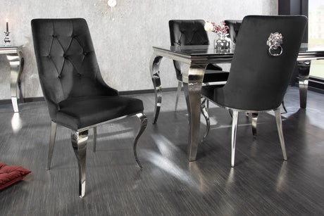 Chair MODERN BAROCK with lion´s head handle velvet black baroque style