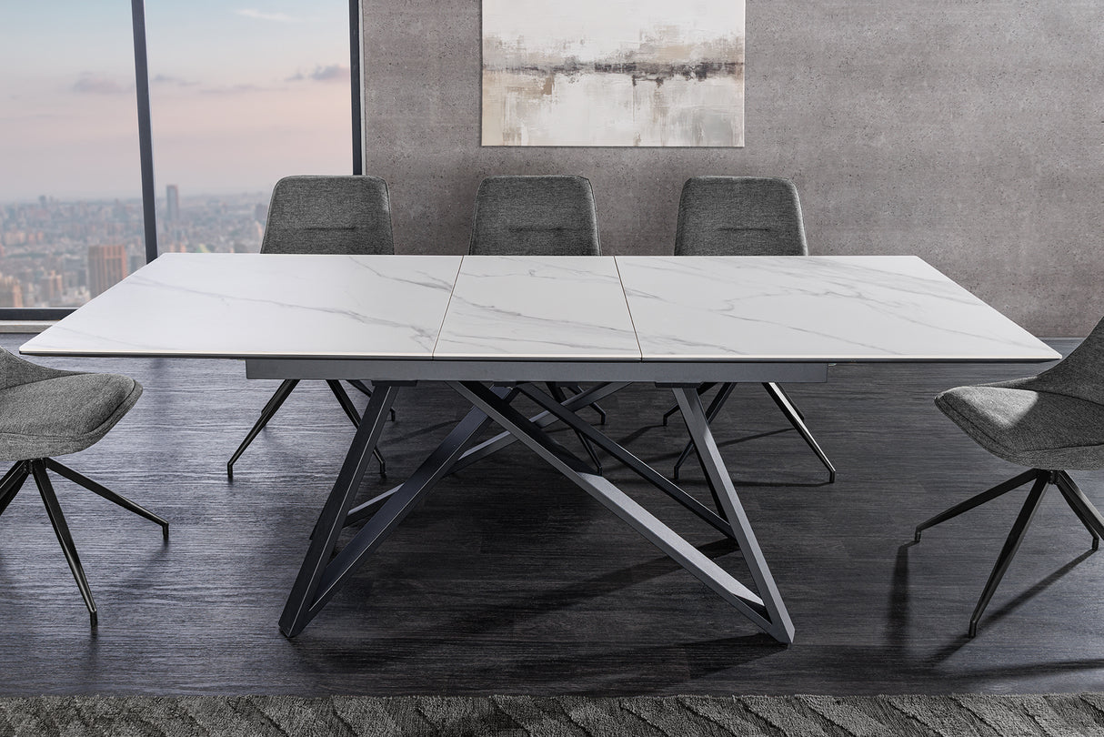 Esstisch ATLAS 160-200cm ausziehbar Marmoroptik weiß Keramik Hartglas
