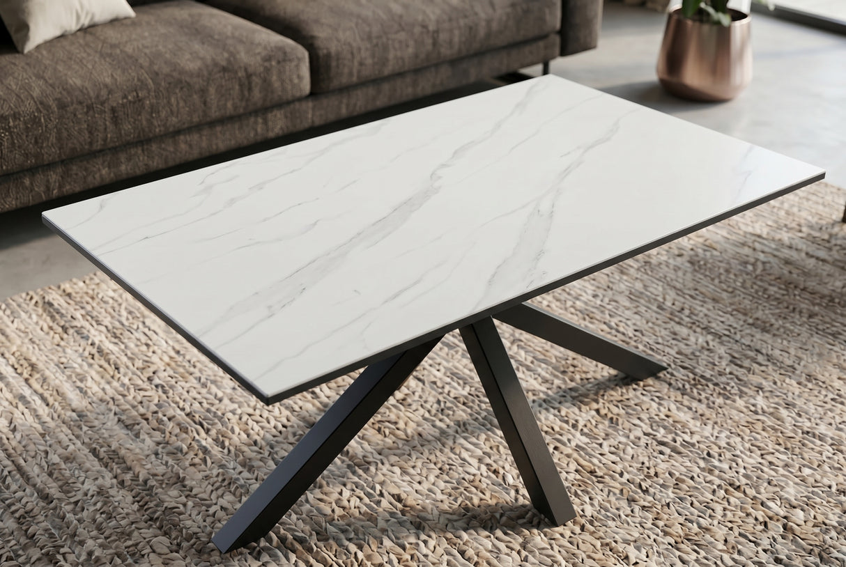 Coffee table GALAXIE 100cm w/ star frame ceramic white