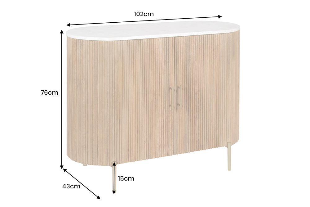 Sideboard TRES CHIC 105cm Mangoholz natur mit weißer Marmorplatte und goldenen Griffen
