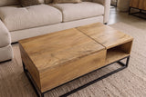 Coffee table MAKASSAR FUNCTION 110cm height adjustable mango wood natural creamy w/ storage space