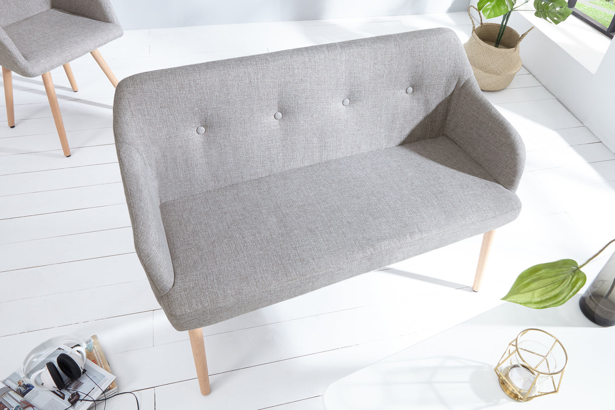 Bench SCANDINAVIA 116cm with armrests textured fabric light grey