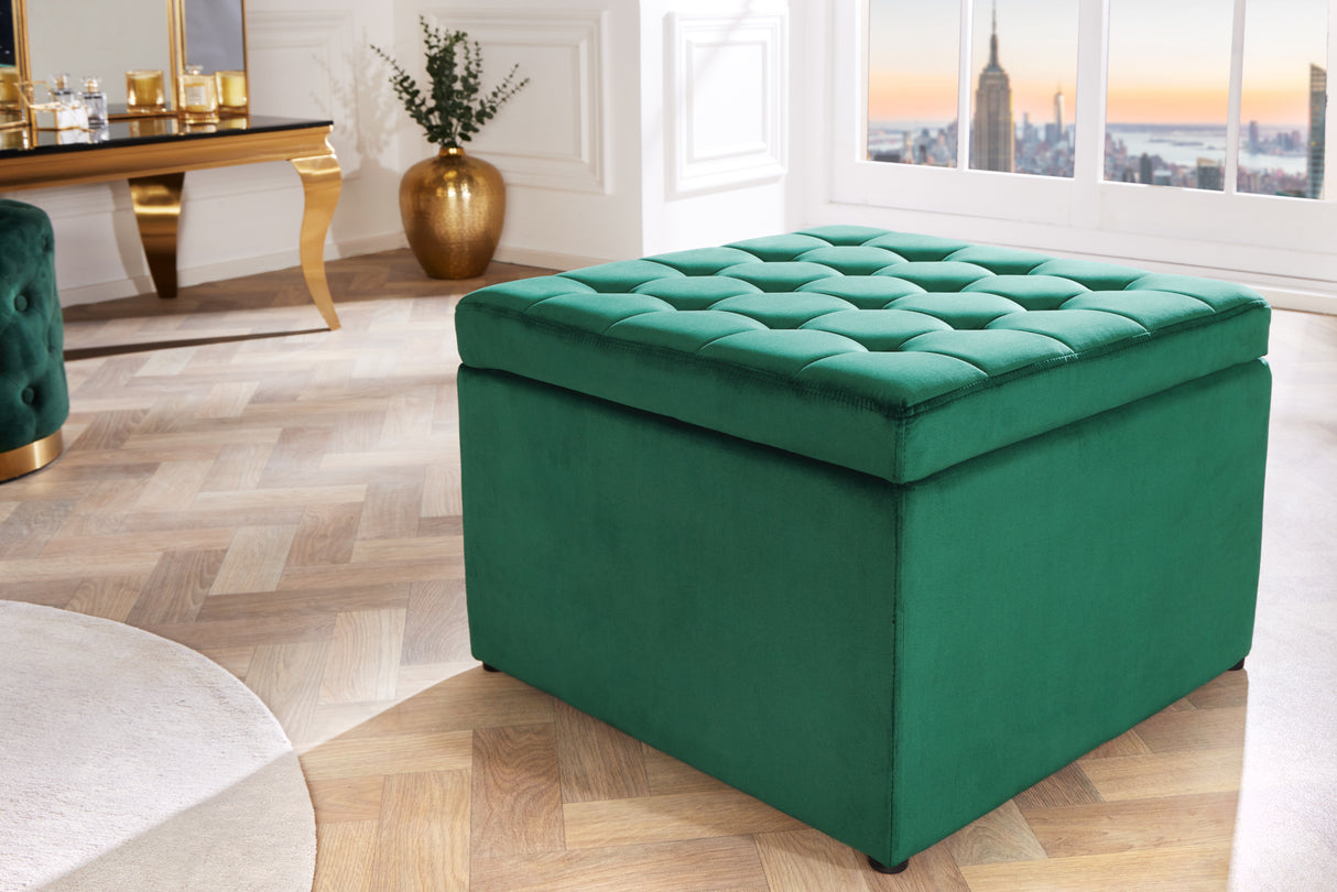 Stool MODERN BAROCK 60cm velvet emerald green w/ storage compartment