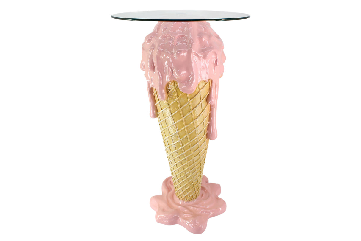 Bar table ICE CREAM 105cm w/ fibre tempered glass pink beige