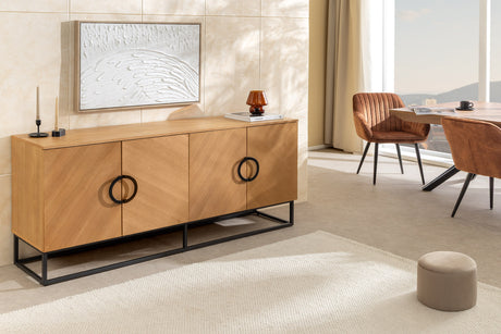 Sideboard GRANDEZZA 180cm in Eichenholzoptik mit schwarzem Metallrahmen