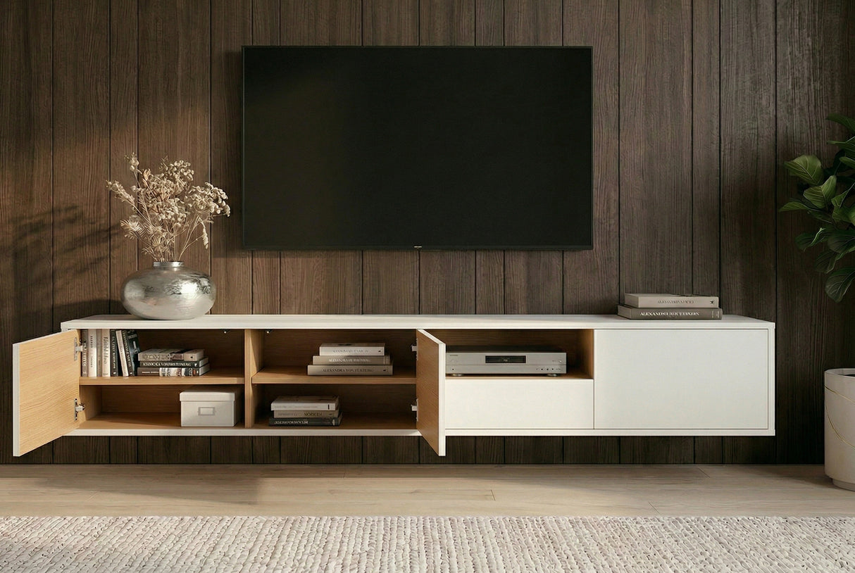TV-Board LOFT 200cm hanging white natural