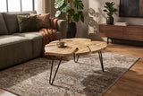 Couchtisch LEAF 75 cm mit Hairpin-Beinen Mangoholz natur