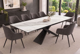 Esstisch EUPHORIA 180-220-260cm ausziehbar, Carrara Oro Keramik in Marmoroptik mit schwarzem Sternenfuß