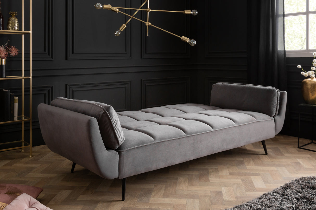 Canapé-lit BOUTIQUE 215cm avec accoudoirs velours gris