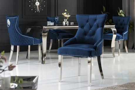 Chair CASTLE DELUXE w/ lion´s head handle velvet royal blue in baroque style