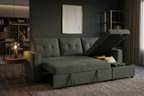 Ecksofa APARTMENT 205cm 3-Sitzer mit Ottomane und Stauraum Samt grün