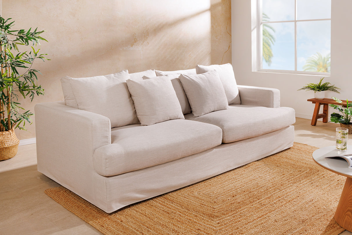 Sofa HEAVEN 210cm 3-Sitzer Federkern abnehmbarer Bezug Leinen natur