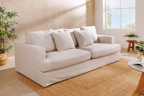 Sofa HEAVEN 210cm 3-Sitzer Federkern abnehmbarer Bezug Leinen natur