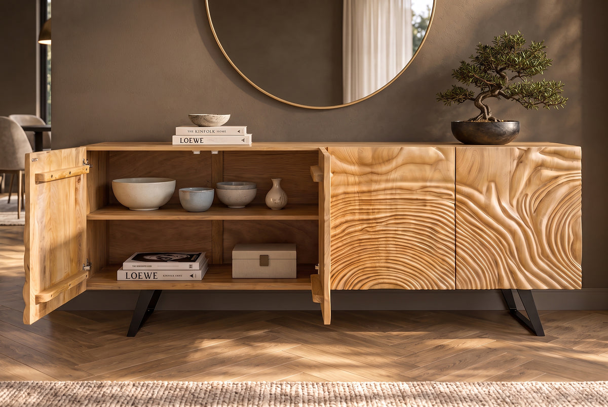 Sideboard FLUID 175cm 3D mango wood creamy