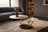 Coffee table DANCING RINGS round rotatable pandora ceramic matte gold rings