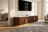 TV-Board GATSBY 170cm Retro Stil Mangoholz Marmorplatte weiß braun gold