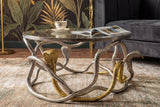 Coffee table COBRA 70 cm silver gold with glass plate