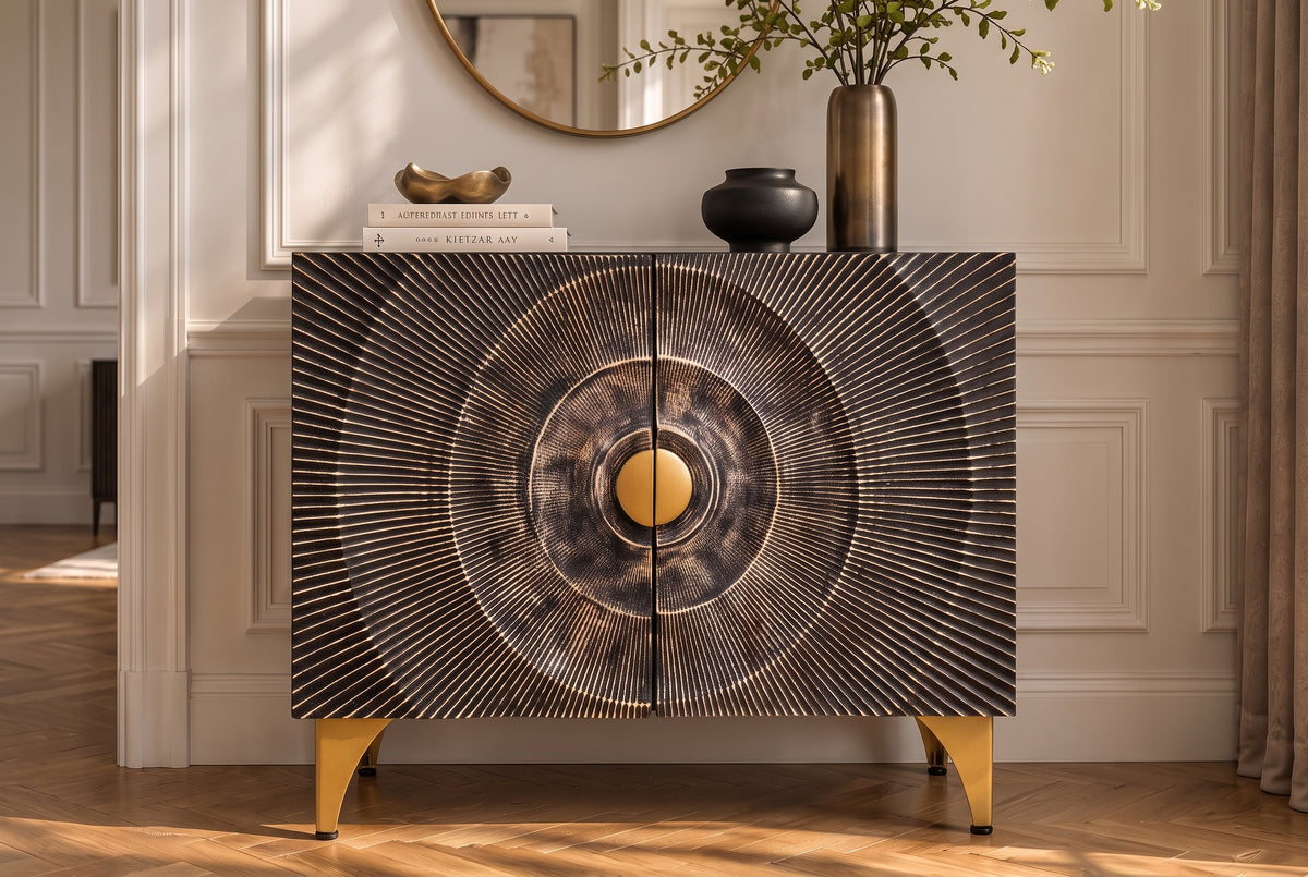 Sideboard GOLDEN SUNSET 100cm 3D mango wood black gold