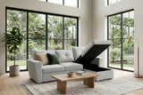 Sofa bed APARTMENT 245cm 3-seater w/ ottoman and storage space textured fabric beige