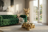 Coffee table SKULL 90cm movable skulls gold 8mm tempered glass