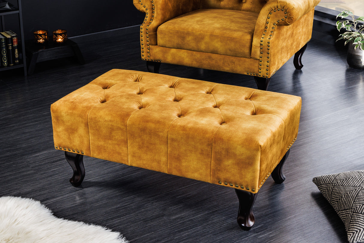 Fußhocker CHESTERFIELD Antik-Look Samt senfgelb