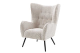 Wing chair AMSTERDAM bouclé greige black metal legs