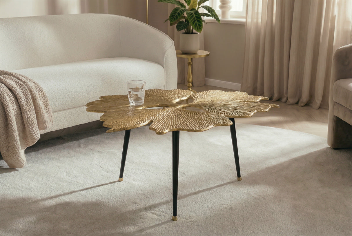Couchtisch GINKGO LEAVES 75cm gold schwarz