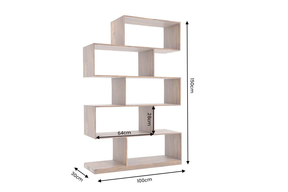 Shelf MAKASSAR XL 150cm asymmetrical open shelving sheesham wood brown stone finish
