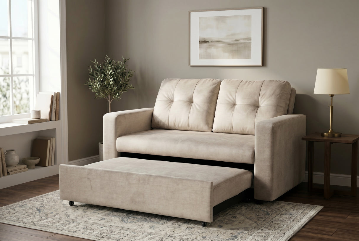 Sofa bed SMART 140cm 2-seater velvet champagne beige