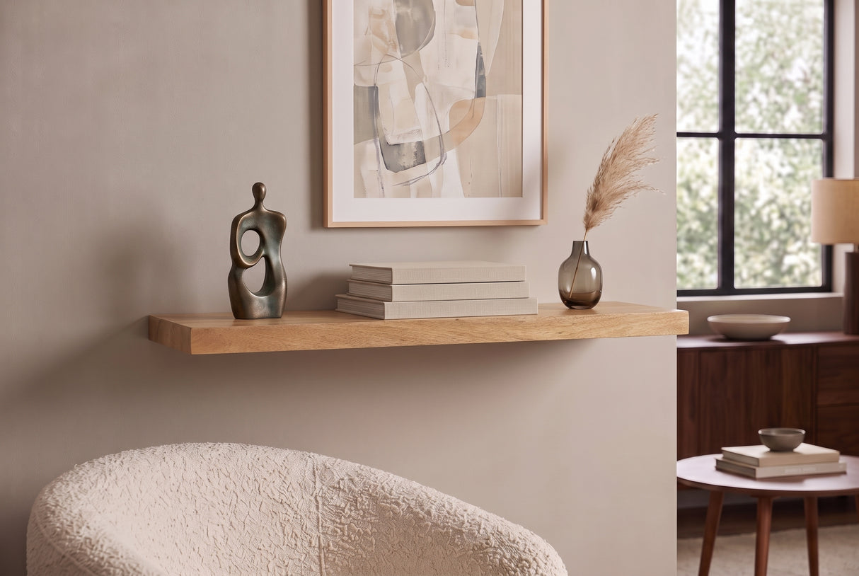 Wall shelf PURE 80cm mango wood natural cream finish