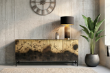 Sideboard OXID 180cm Metall schwarz gold massives Mangoholz