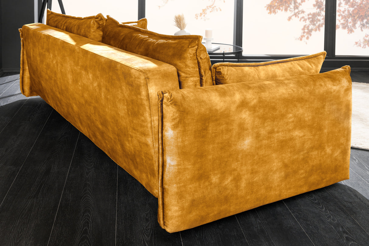 Sofa bed APARTMENT 215cm 3-seater velvet mustard yellow