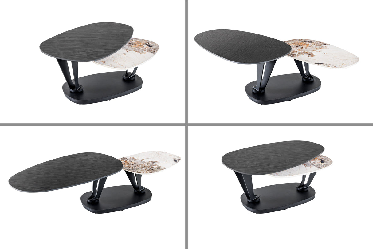 Coffee table MOVEMENT 95-160cm ceramic black and natural stone look