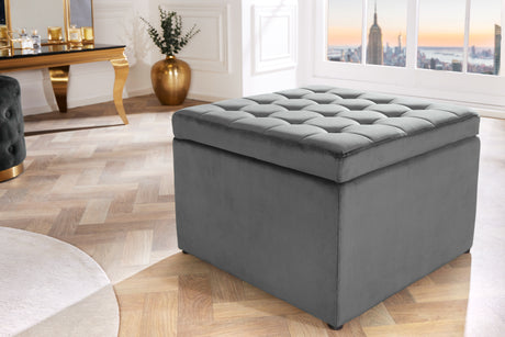 Stool MODERN BAROCK 60cm velvet grey w/ storage compartment