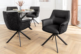 Swivel chair LE GRAND rotatable 180° w/ armrests textured cloth and leather black