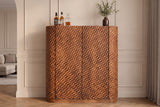 Bar cabinet ADLON 140cm 3D textured front rounded edges mango wood natural w/ wine rack