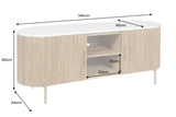 TV-Board TRES CHIC 140cm mango wood natural w/ white marble top and golden handles