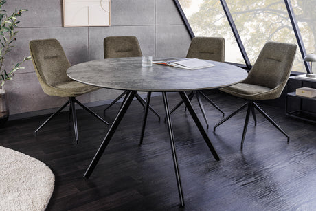 Esstisch ATELIER 100cm rund, graue Steinoptik mit schwarzen Metallbeinen