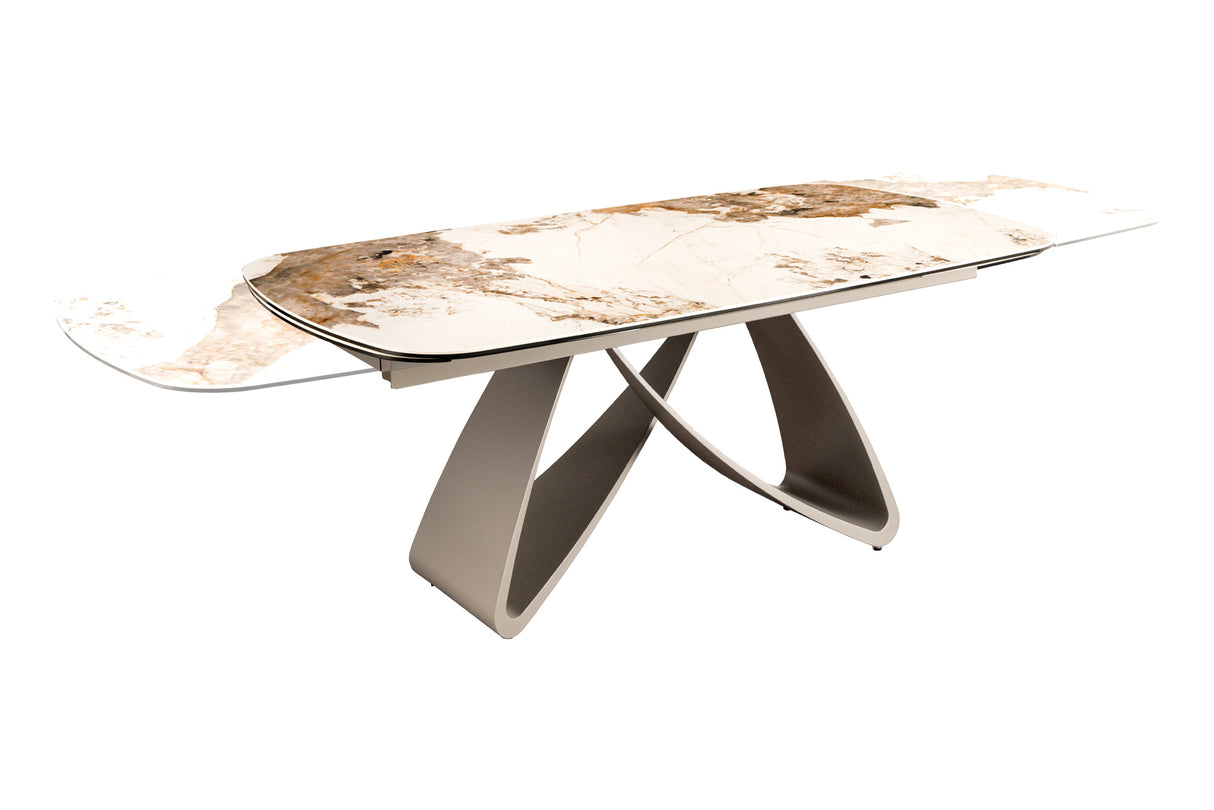 Dining table INFINITY 180-220-260cm boat-shaped extendable pandora ceramic white brown