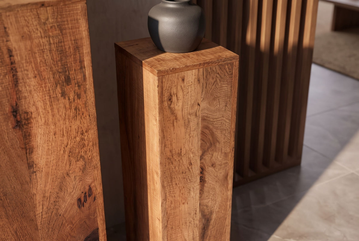 Decoration pillar MAKASSAR 60-80cm set of 3 mango wood natural