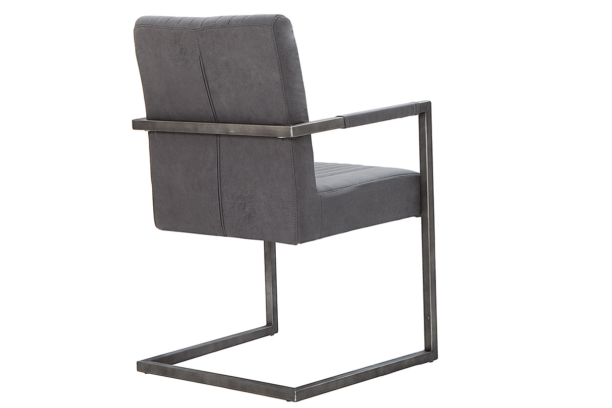 Cantilever chair BIG ASTON with armrests and brushed iron legs microfibre vintage grey