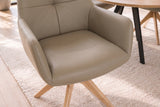 Swivel chair ALMARA 360° auto-return w/ armrests pocket spring core leather taupe oak wood frame