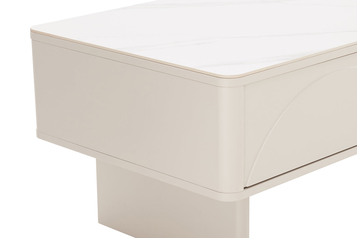 Couchtisch SAVOY 120 cm 3D weiß mit weißer Marmorkeramikplatte